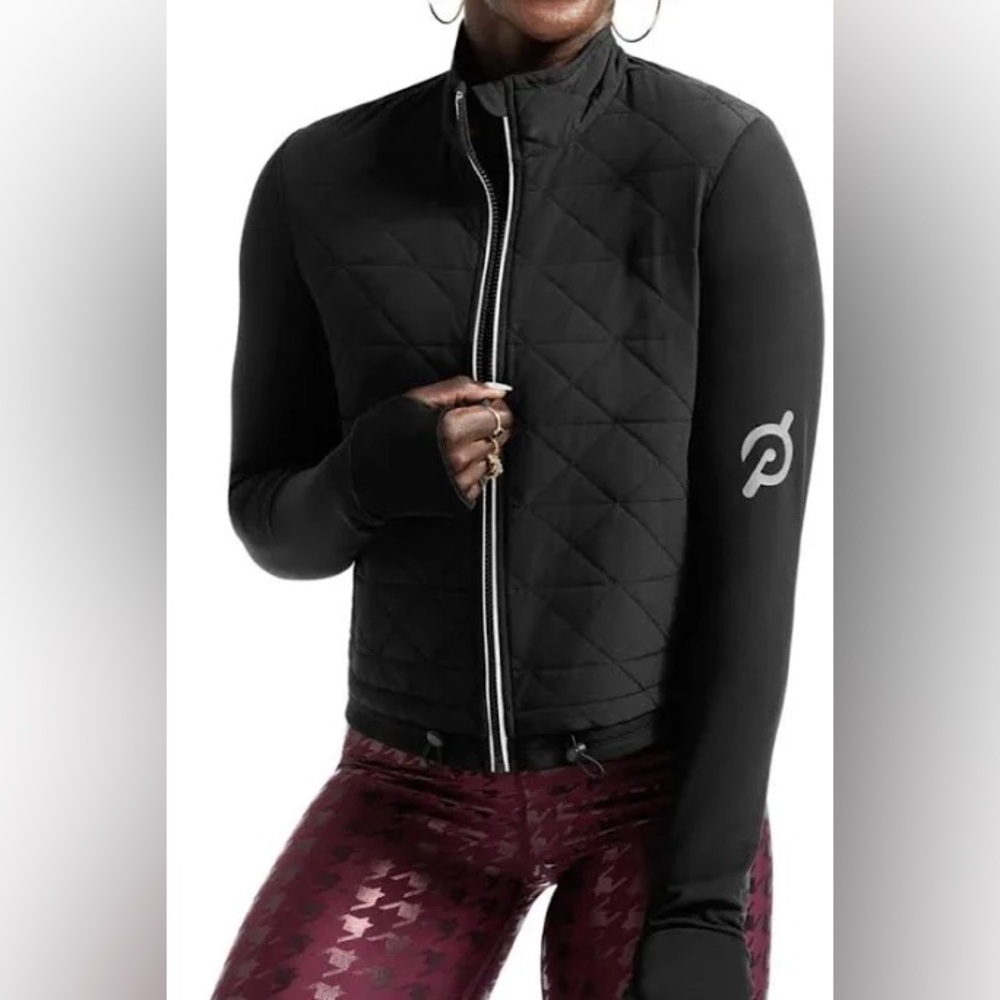 Peloton Black Quilted Zip-Up Jacket with Logo Sleeve